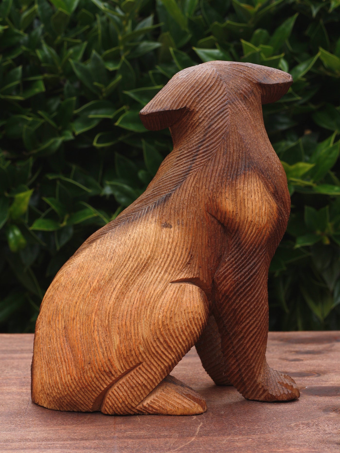 8" Wooden Hand Carved Sitting Dog Figurine Sculpture Statue Art Decorative Home Decor Accent Lodge Handmade Handcrafted Decoration