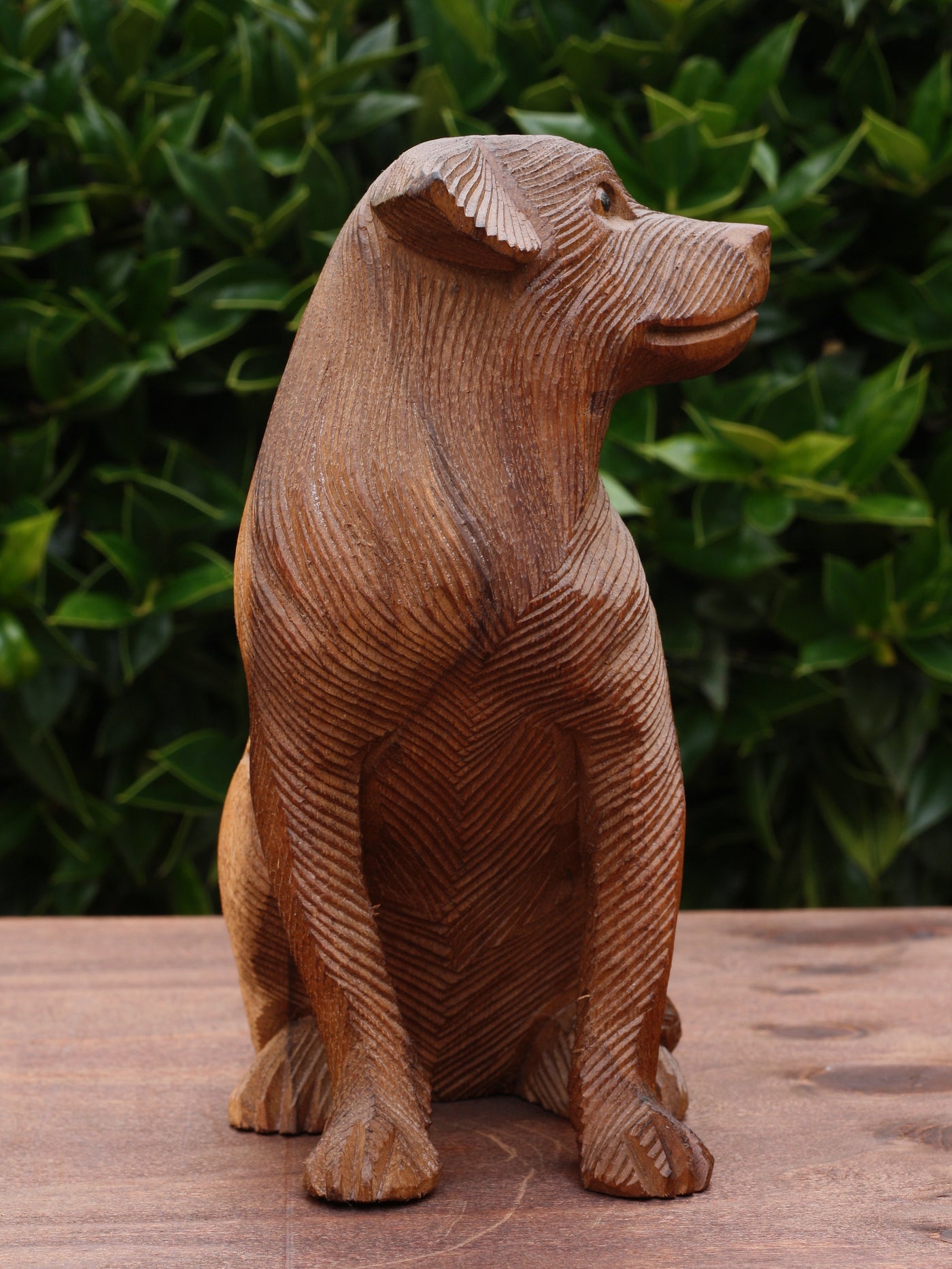 8" Wooden Hand Carved Sitting Dog Figurine Sculpture Statue Art Decorative Home Decor Accent Lodge Handmade Handcrafted Decoration