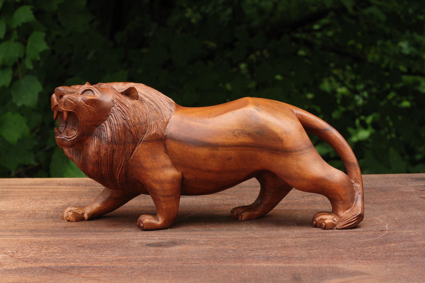 Wooden Hand Carved Lion Statue Figurine Sculpture