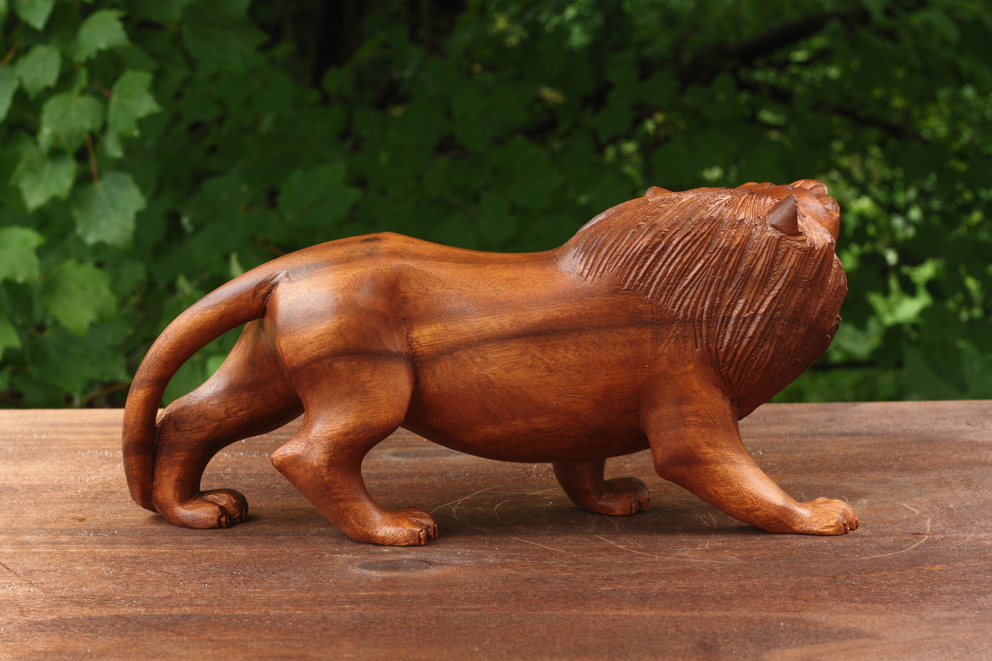 12" Wooden Hand Carved Lion Statue Figurine Sculpture Art Decorative Home Decor Accent Rustic Lodge Handmade Handcrafted Decoration