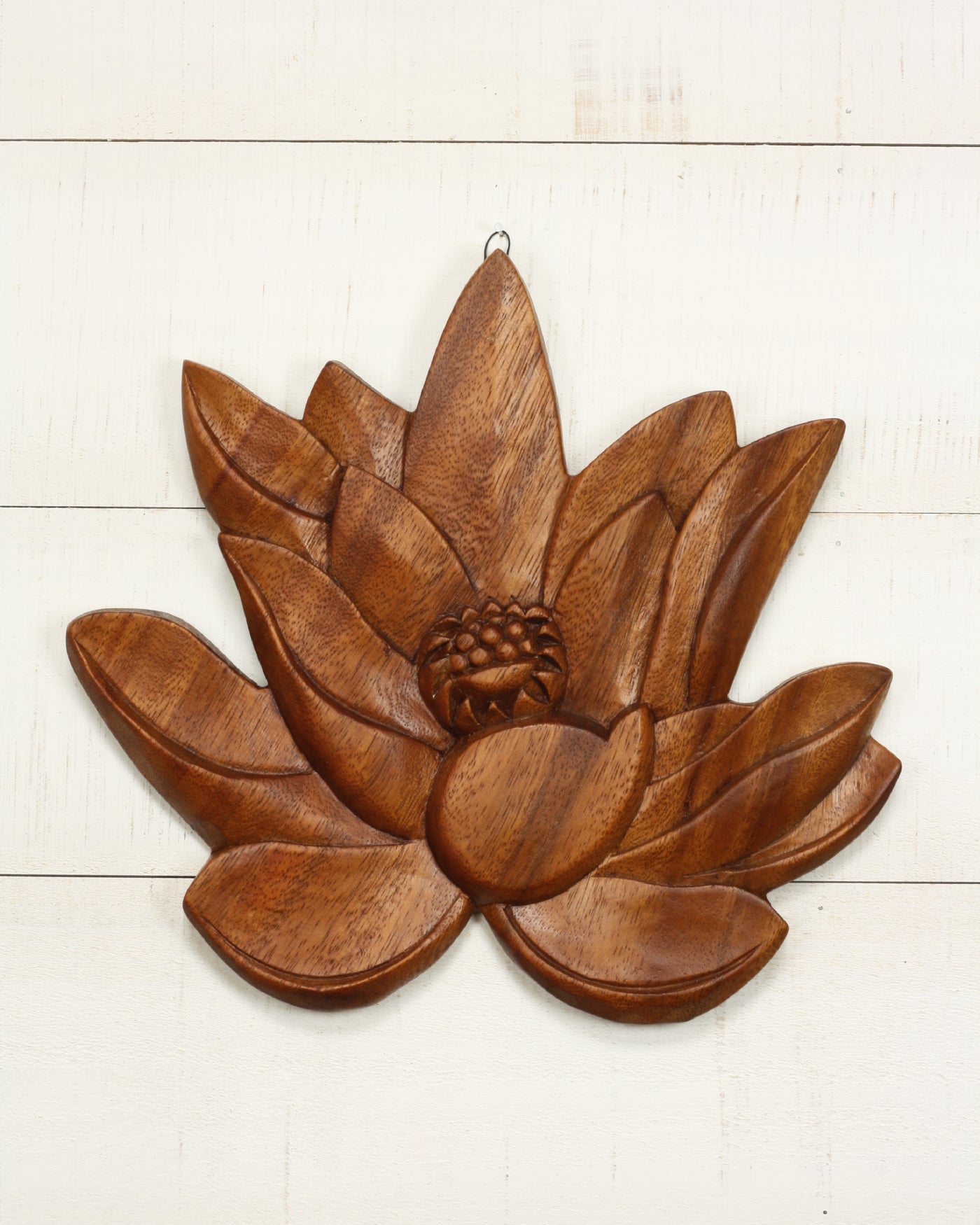 11" Wood Lotus Wall Panel – Hand Carved Decorative Flower Art, Zen Nature Wall Decor