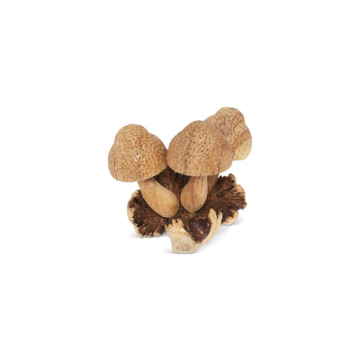 Wooden mushroom figurine on a white background
