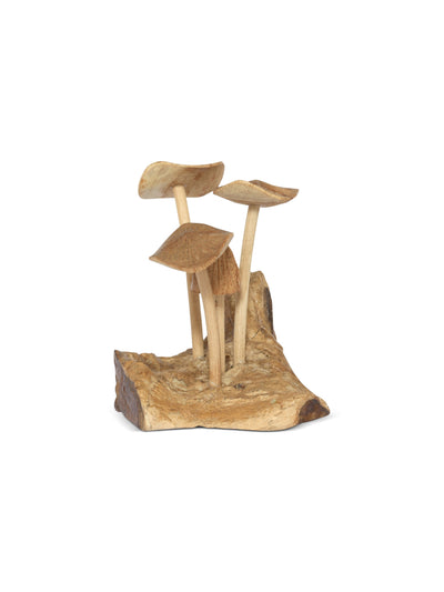 Wooden mushroom decor on a white background