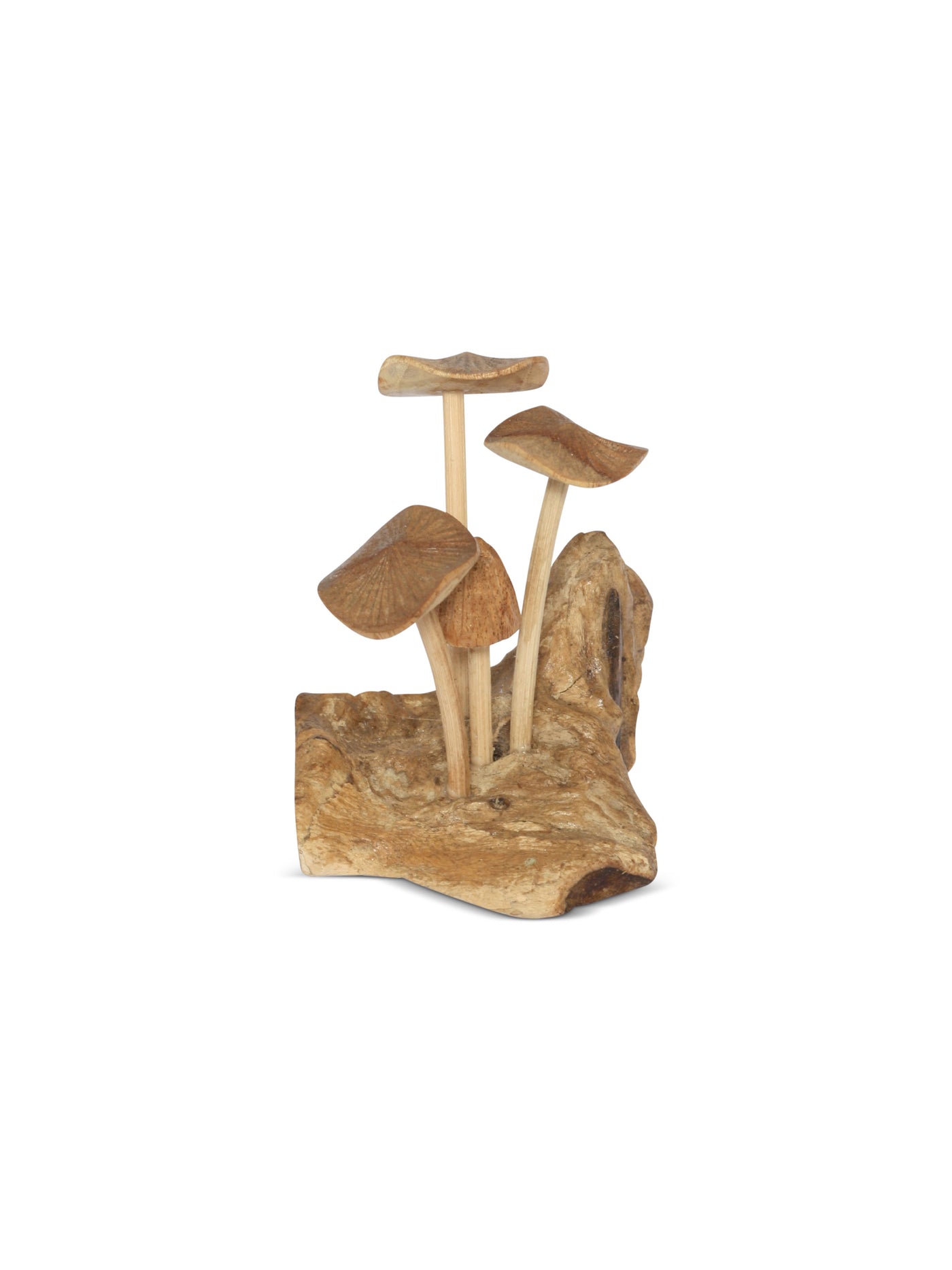 Wooden mushroom decoration on a white background