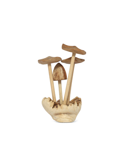 Hand carved mushroom with rustic wide caps artisan wooden figurine