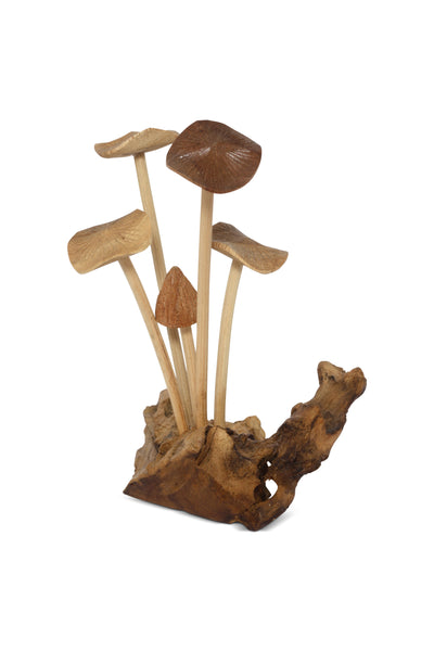 Wooden mushroom decorative item on a white background