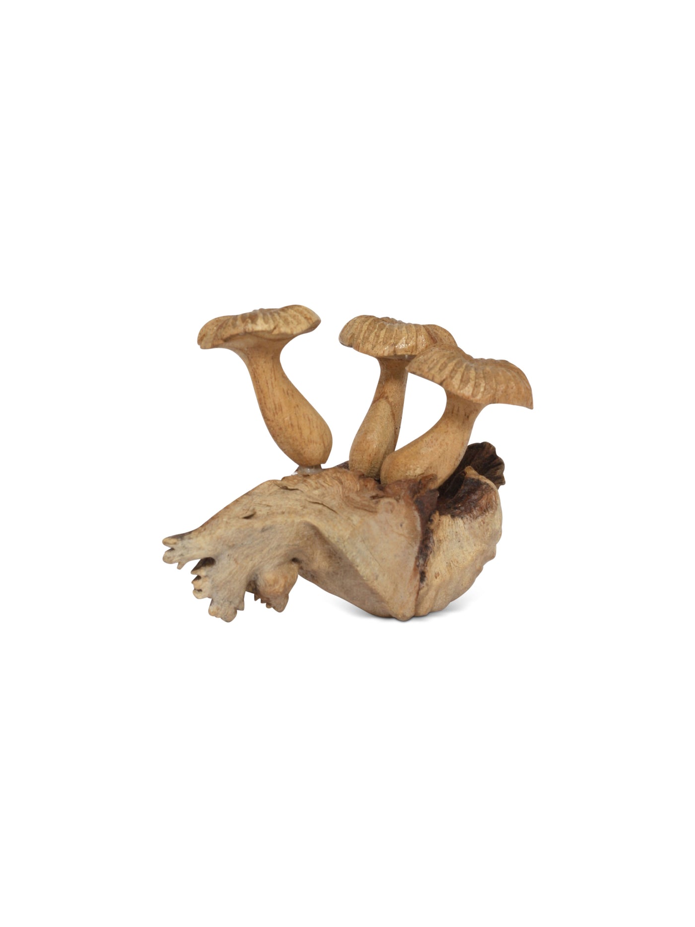 4" Mini Hand Carved Wooden Mushroom Cluster Figurine – Rustic Woodland Décor