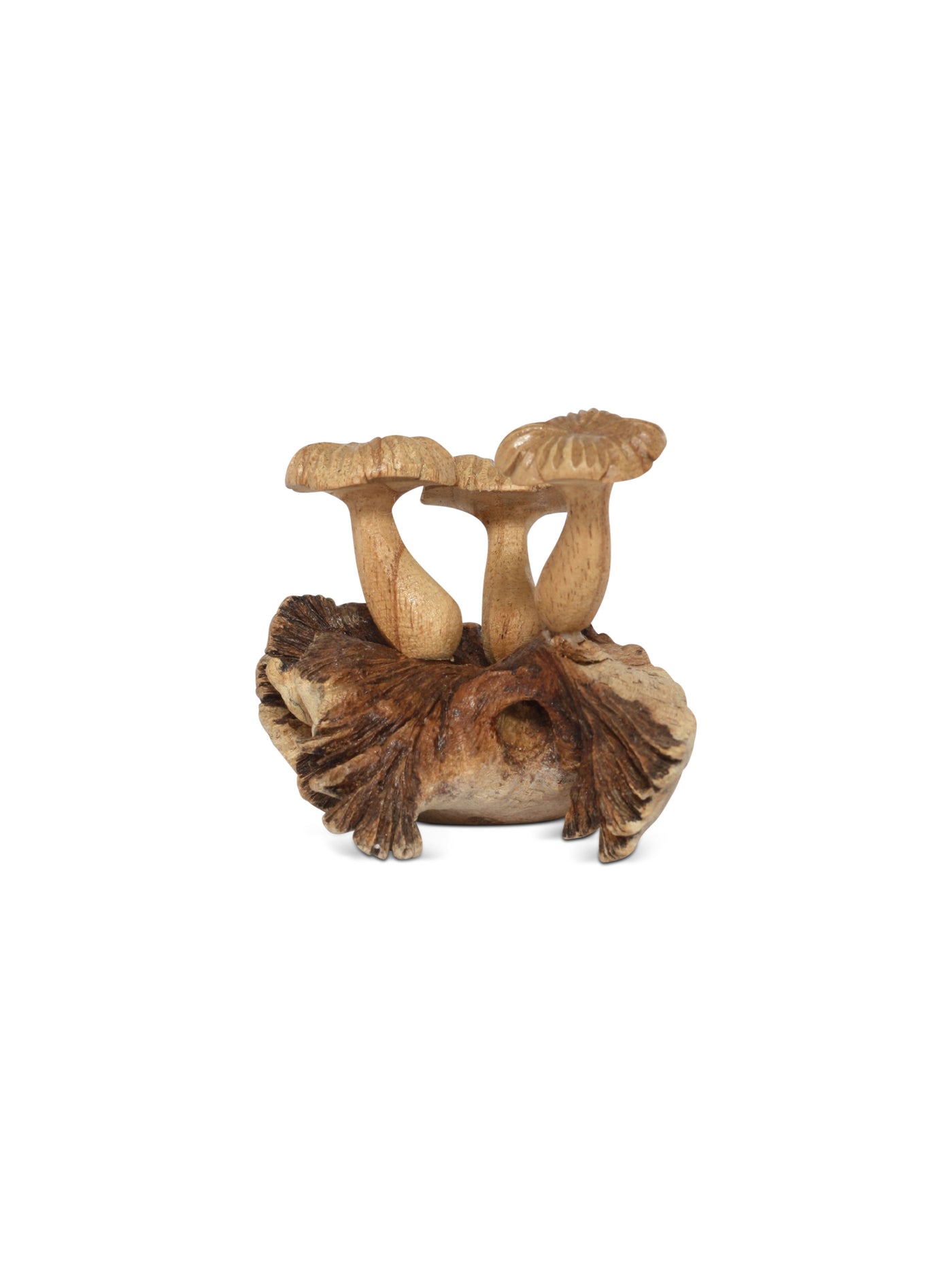 Woodland mushroom cluster carving handmade by Indonesian artisan