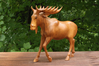 Wooden Hand Carved Moose Statue Figurine Sculpture Art Elk Decorative Home Decor Accent Rustic Lodge Handmade Handcrafted Decoration