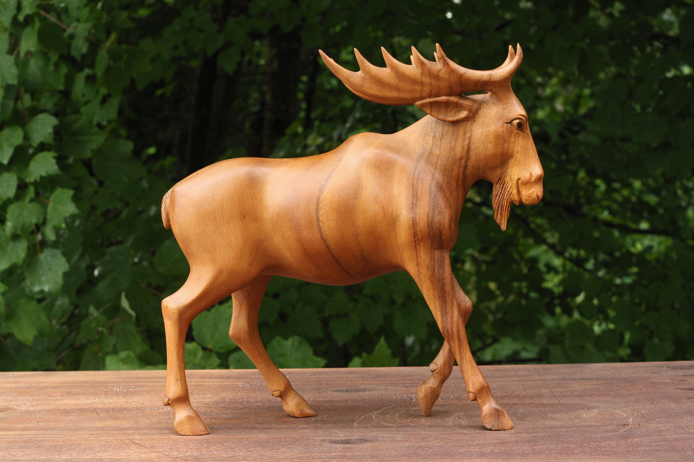 Wooden Hand Carved Moose Statue Figurine Sculpture Elk Deer