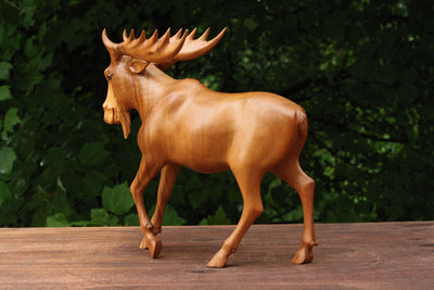 Wooden Hand Carved Moose Statue Figurine Sculpture Art Elk Decorative Home Decor Accent Rustic Lodge Handmade Handcrafted Decoration