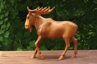 Wooden Hand Carved Moose Statue Figurine Sculpture Art Elk Decorative Home Decor Accent Rustic Lodge Handmade Handcrafted Decoration