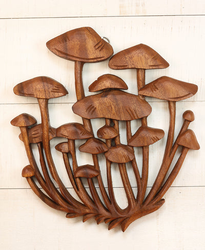 12" Wood Mushroom Wall Panel – Hand Carved Nature Wall Art, Rustic Woodland Home Decor