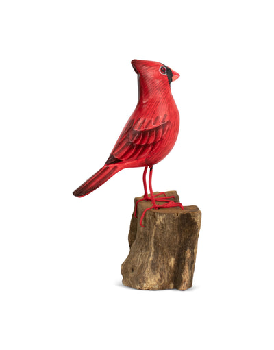 Wood Cardinal Bird Figurine – Hand Carved Red Songbird Sculpture, Rustic Wildlife Decor
