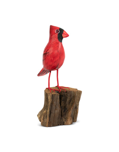 Wood Cardinal Bird Figurine – Hand Carved Red Songbird Sculpture, Rustic Wildlife Decor