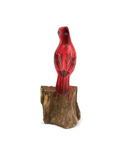 Wood Cardinal Bird Figurine – Hand Carved Red Songbird Sculpture, Rustic Wildlife Decor