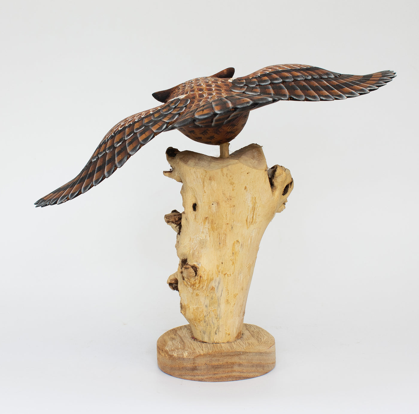 12" Wooden Handmade Owl Figurine Statue Painted Handcrafted Sculpture Hoot Art Hand Carved Rustic Lodge Outdoor Home Decor Accent