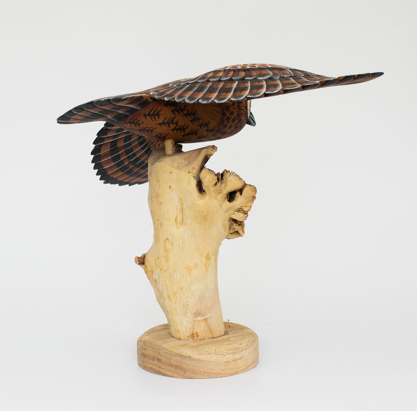 12" Wooden Handmade Owl Figurine Statue Painted Handcrafted Sculpture Hoot Art Hand Carved Rustic Lodge Outdoor Home Decor Accent
