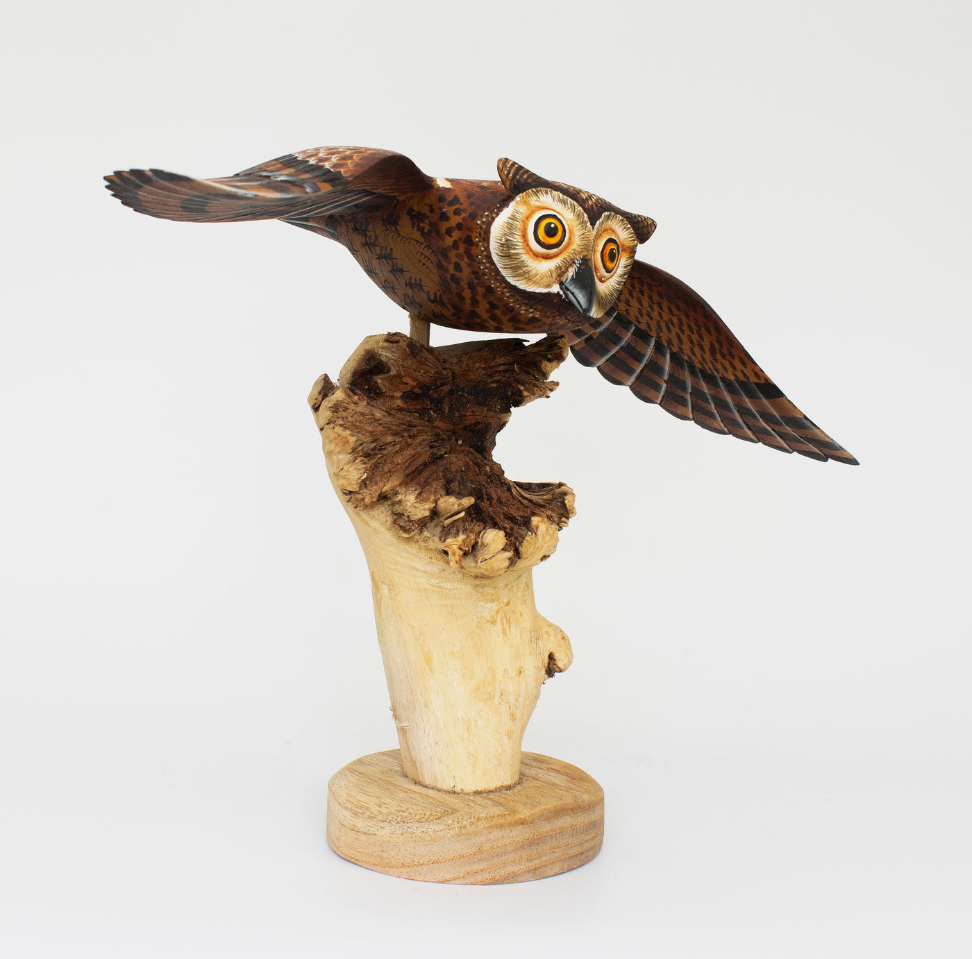 12" Wooden Handmade Owl Figurine Statue Painted Handcrafted Sculpture Hoot Art Hand Carved Rustic Lodge Outdoor Home Decor Accent