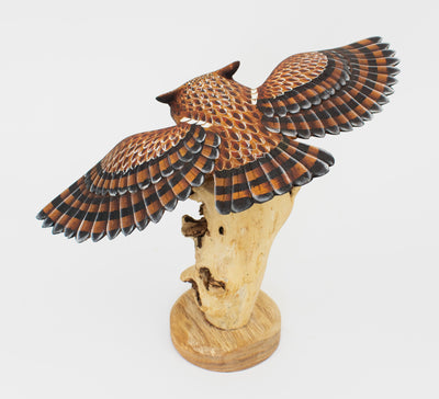 12" Wooden Handmade Owl Figurine Statue Painted  Sculpture