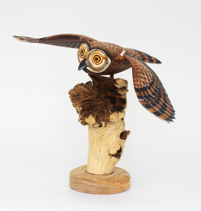 12" Wooden Handmade Owl Figurine Statue Painted Handcrafted Sculpture Hoot Art Hand Carved Rustic Lodge Outdoor Home Decor Accent
