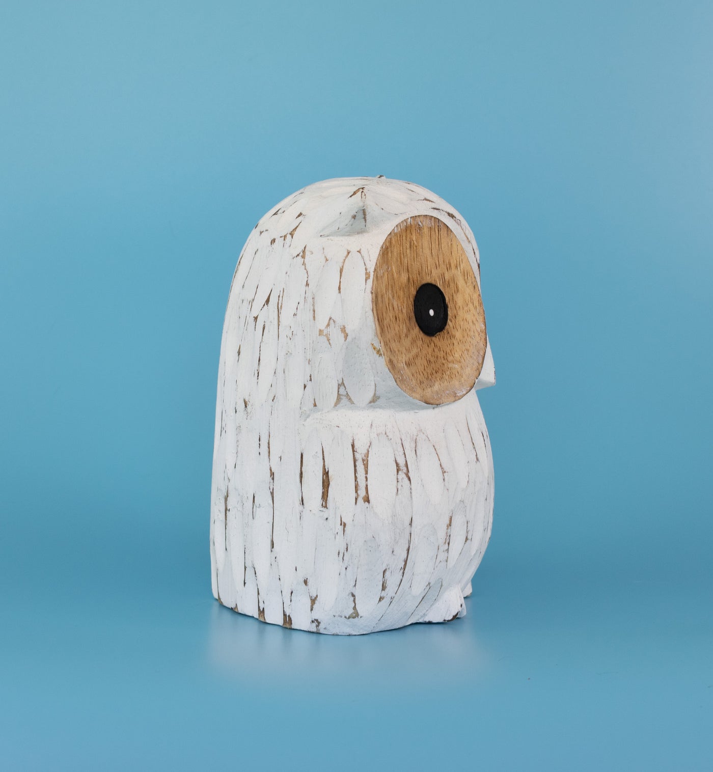 Handmade White-Washed Wooden Owl Statue Figurine Hoot Sculpture Art Home Decor Accent Handcrafted Decoration