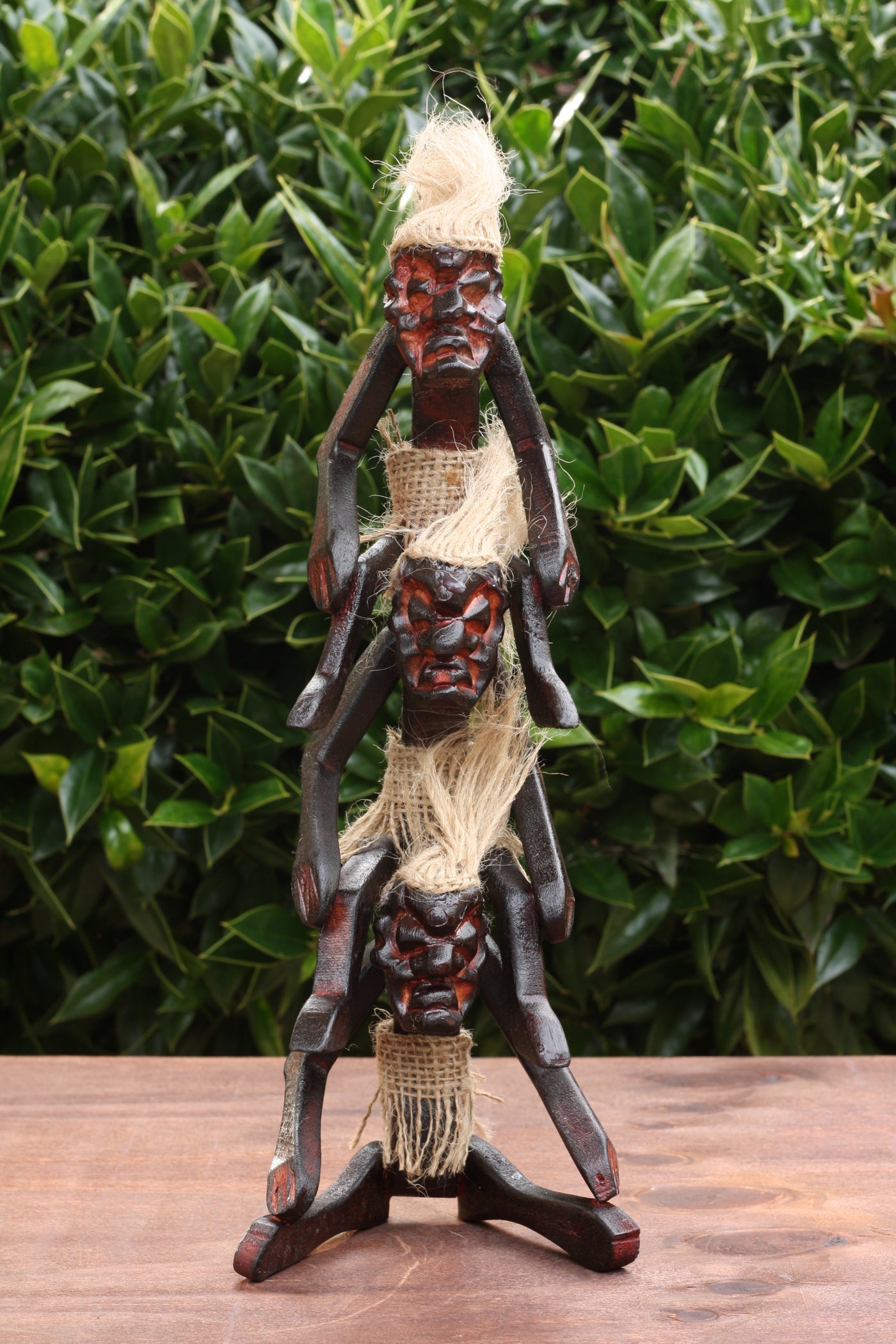 Handmade Wooden 3 Primitives Stacking Tribal Funny Statue Sculpture Tiki Bar Handcrafted Unique Gift Home Decor Accent Figurine Decoration Artwork Hand Carved