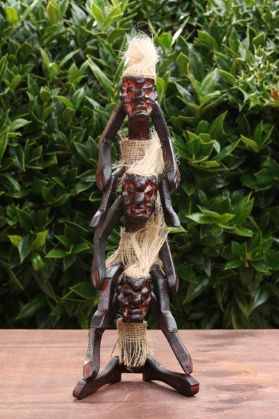 Handmade Wooden 3 Primitives Stacking Tribal Funny Statue Sculpture Tiki Bar Handcrafted Unique Gift Home Decor Accent Figurine Decoration Artwork Hand Carved