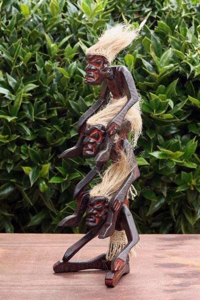 Handmade Wooden 3 Primitives Stacking Tribal Funny Statue Sculpture Tiki Bar Handcrafted Unique Gift Home Decor Accent Figurine Decoration Artwork Hand Carved