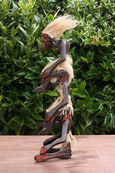 Handmade Wooden 3 Primitives Stacking Tribal Funny Statue Sculpture Tiki Bar Handcrafted Unique Gift Home Decor Accent Figurine Decoration Artwork Hand Carved