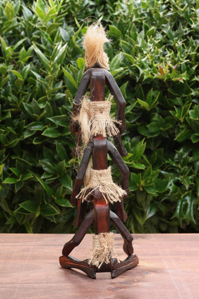 Handmade Wooden 3 Primitives Stacking Tribal Funny Statue Sculpture Tiki Bar Handcrafted Unique Gift Home Decor Accent Figurine Decoration Artwork Hand Carved