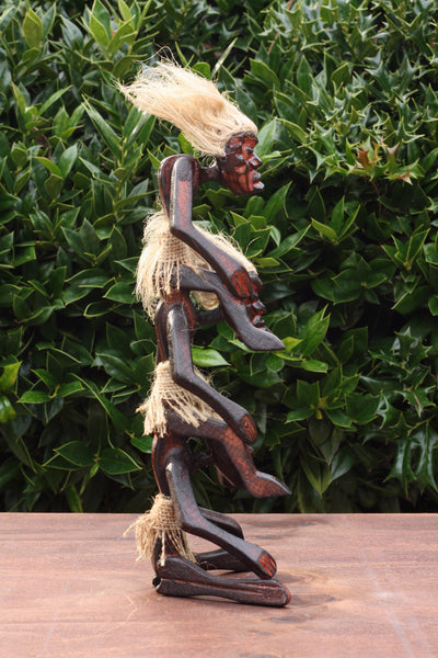 Handmade Wooden 3 Primitives Stacking Tribal Funny Statue Sculpture Tiki Bar Handcrafted Unique Gift Home Decor Accent Figurine Decoration Artwork Hand Carved