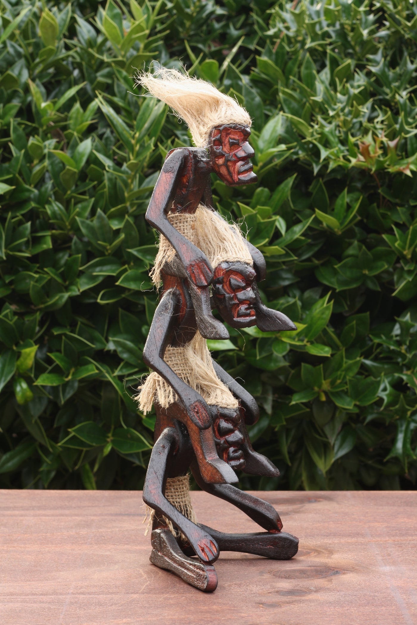 Handmade Wooden 3 Primitives Stacking Tribal Funny Statue Sculpture Tiki Bar Handcrafted Unique Gift Home Decor Accent Figurine Decoration Artwork Hand Carved