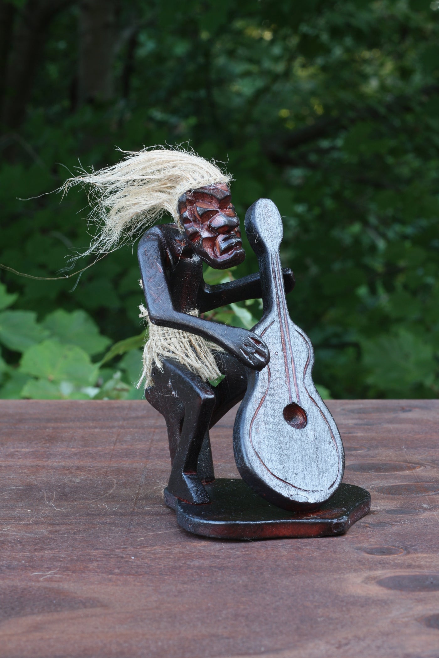 Handmade Wooden Primitive Tribal Cello Dude Figurine Statue Funny Sculpture Tiki Bar Handcrafted Unique Gift Decor Accent Figurine Hand Carved