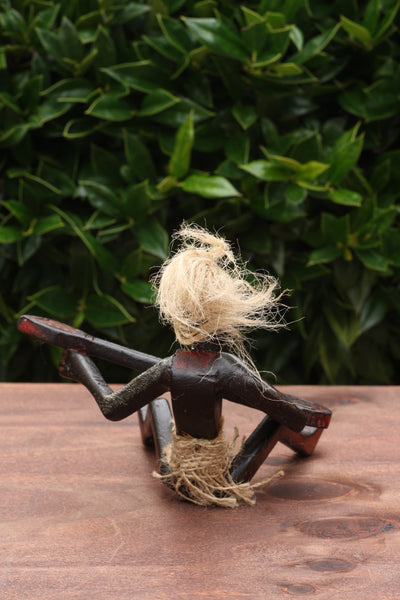 Handmade Wooden Primitive Guitarist Tribal Funny Statue Sculpture Tiki Bar Handcrafted Gift Decor Figurine Hand Carved (Playing Guitar Sitting on Floor)