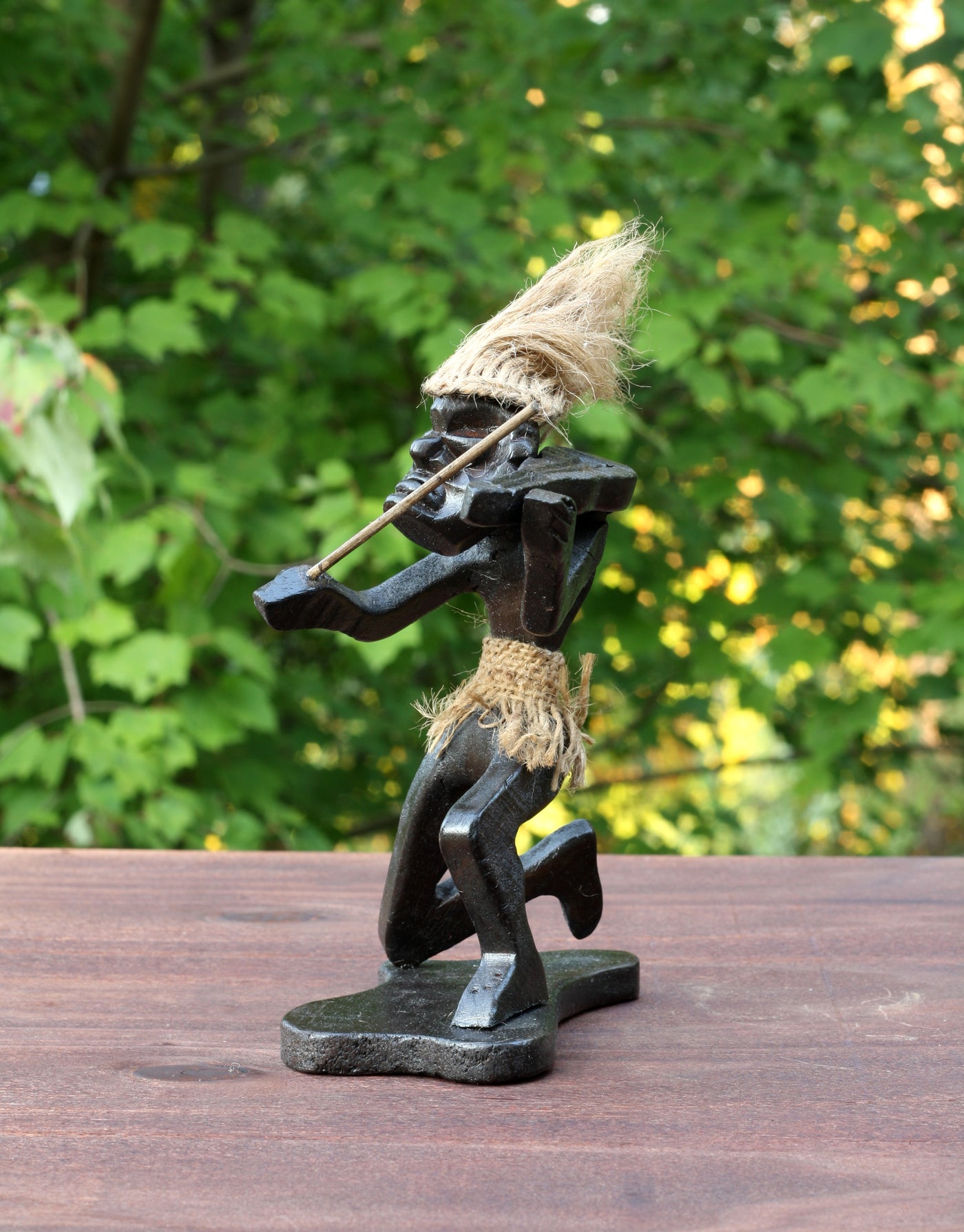 Handmade Wooden Primitive Tribal Playing Violin Kneeling Funny Statue Sculpture Tiki Bar Handcrafted Unique Gift Home Decor Figurine Decoration Hand Carved