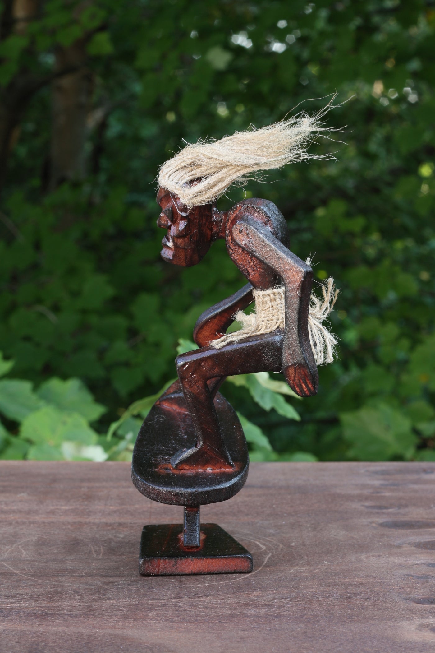 Handmade Wooden Primitive Tribal Wave Rider Surfing Figurine Statue Funny Sculpture Tiki Bar Handcrafted Unique Gift Decor Accent Figurine Hand Carved