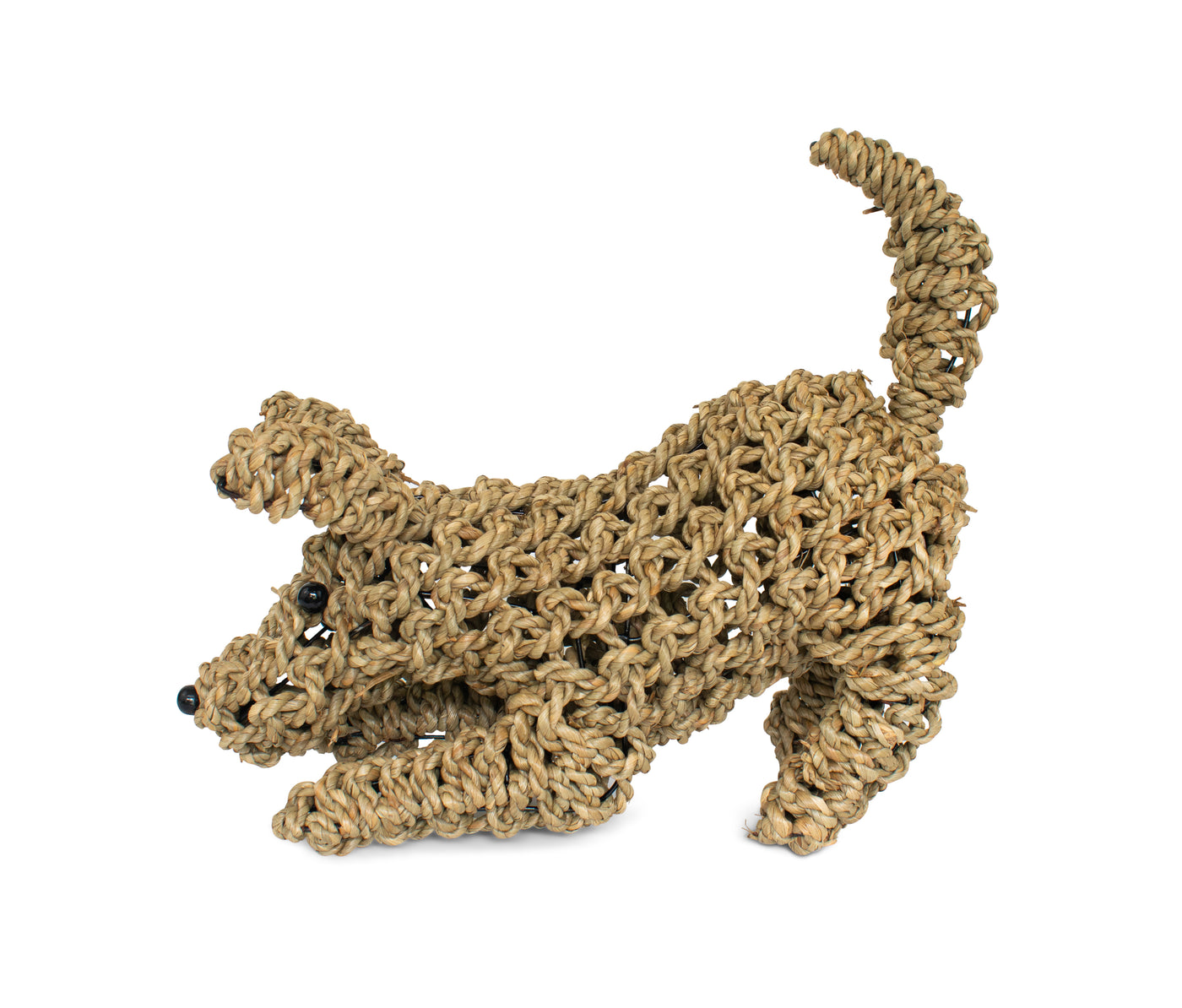 13" Hand Woven Playing Seagrass Dog Statue Sculpture Figurine Home Decor Decorative Handmade Handcrafted Gift Art Decoration Artwork Cute Puppy