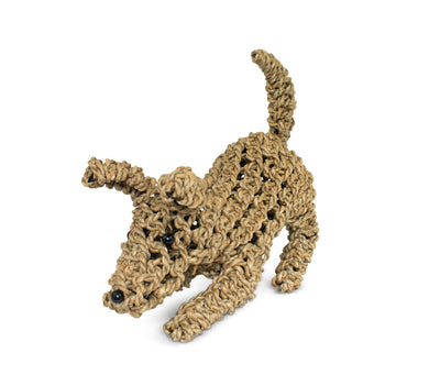 13" Hand Woven Playing Seagrass Dog Statue Sculpture Figurine Home Decor Decorative Handmade Handcrafted Gift Art Decoration Artwork Cute Puppy