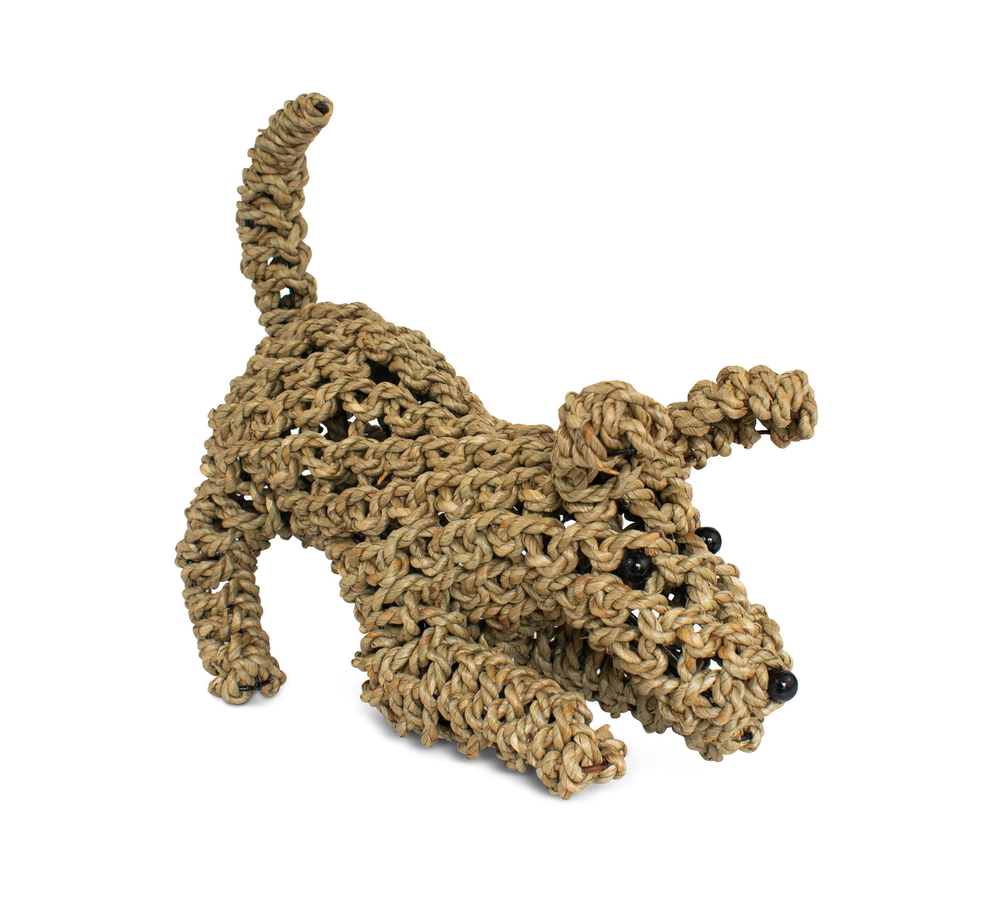 13" Hand Woven Playing Seagrass Dog Statue Sculpture Figurine Home Decor Decorative Handmade Handcrafted Gift Art Decoration Artwork Cute Puppy
