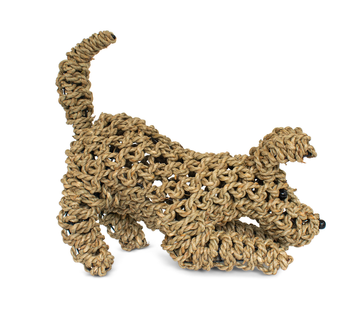 Hand Woven Playing Seagrass Dog Statue Sculpture Figurine Home Decor Decorative Handmade Handcrafted Gift Art Decoration Artwork Cute Puppy
