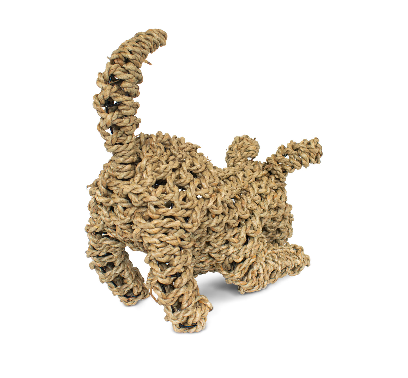 13" Hand Woven Playing Seagrass Dog Statue Sculpture Figurine Home Decor Decorative Handmade Handcrafted Gift Art Decoration Artwork Cute Puppy