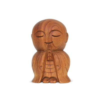 Wooden Hand Carved Praying Buddha Monk Figurine Statue Sculpture