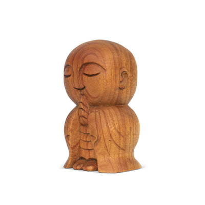 Wooden Hand Carved Praying Buddha Monk Figurine Statue Sculpture Handmade Gift Home Decor Accent Handcrafted Decoration