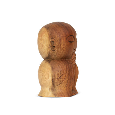 Wooden Hand Carved Praying Buddha Monk Figurine Statue Sculpture Handmade Gift Home Decor Accent Handcrafted Decoration