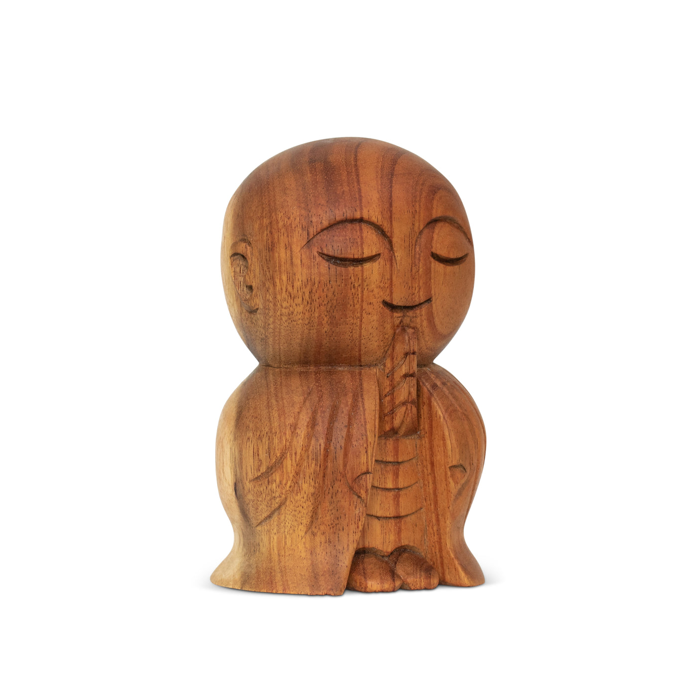 Wooden Hand Carved Praying Buddha Monk Figurine Statue Sculpture Handmade Gift Home Decor Accent Handcrafted Decoration