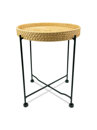 18" Hand Woven Rattan End Table Night Stand Accent Display Side Table Home Decor