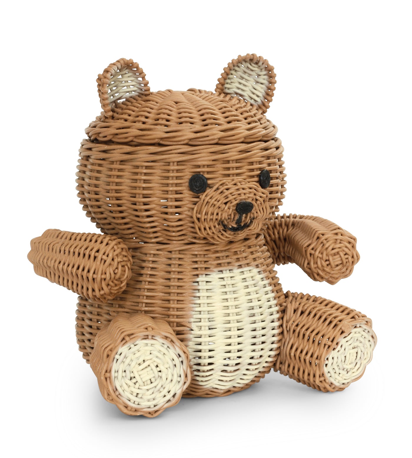 Brown Bear Rattan Storage Basket with Lid Decorative Home Decor Hand Woven Shelf Organizer Cute Handmade Handcrafted Gift Decoration Artwork Wicker