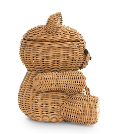 Brown Bear Rattan Storage Basket with Lid Decorative Home Decor Hand Woven Shelf Organizer Cute Handmade Handcrafted Gift Decoration Artwork Wicker