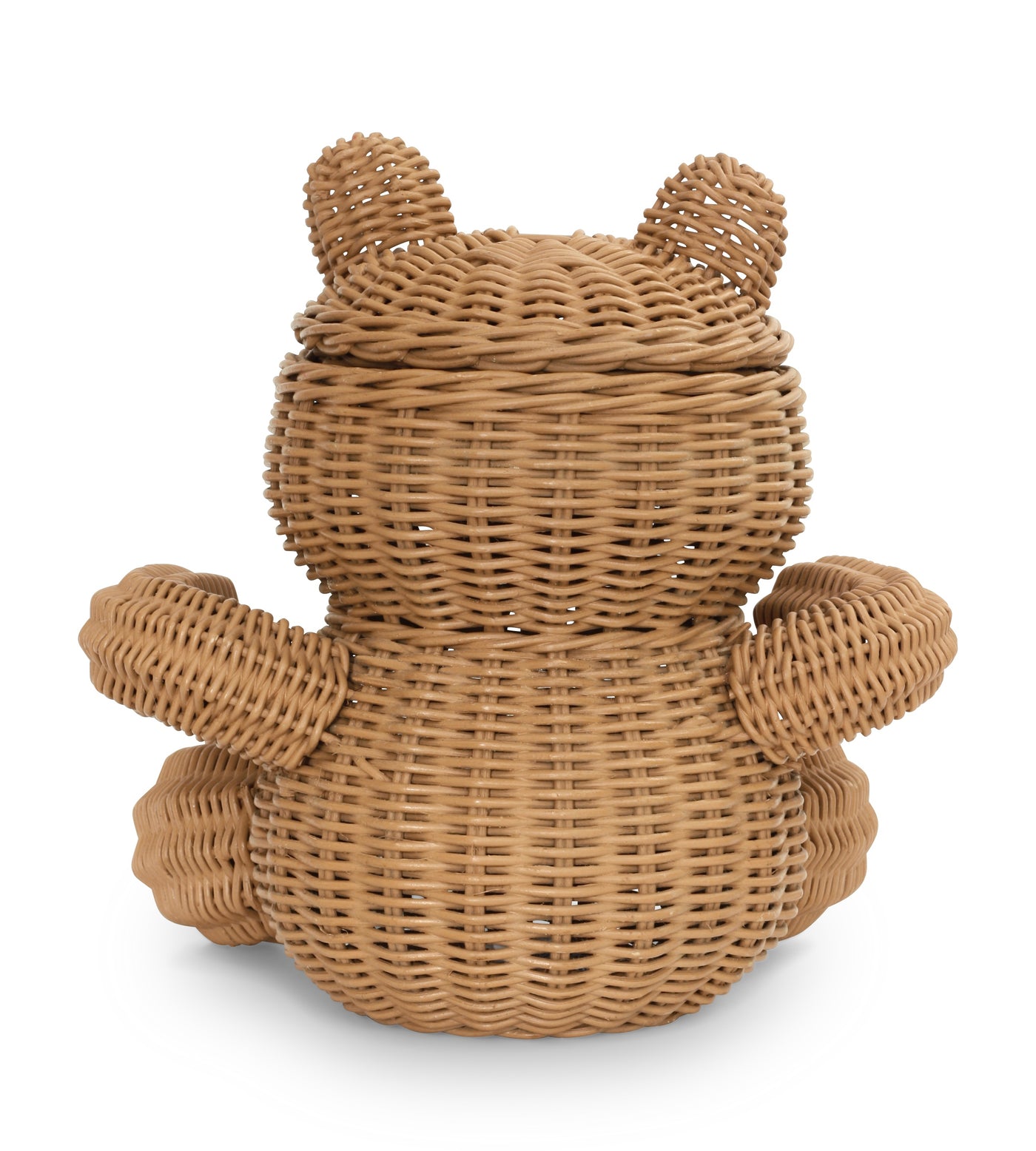 Brown Bear Rattan Storage Basket with Lid Decorative Home Decor Hand Woven Shelf Organizer Cute Handmade Handcrafted Gift Decoration Artwork Wicker